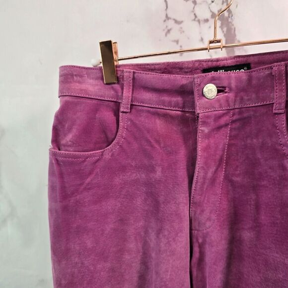 Vintage Leather Pants Womens 29 Pink Purple Y2K Flare Boot Suede High Rise - Picture 2 of 12